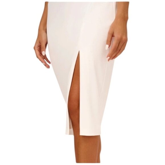 Adrianne Papell White Feather-Trimmed Midi Dress With Side Slit Sz 14 NWT - Picture 3 of 9